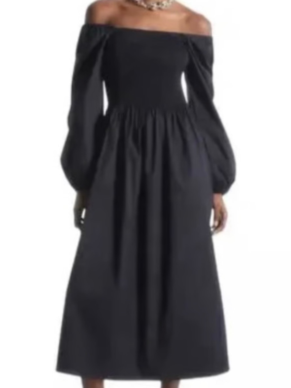 COS Off-Shoulder or square neck Navy Midi Dress with Balloon Sleeves SZ 10 NWT